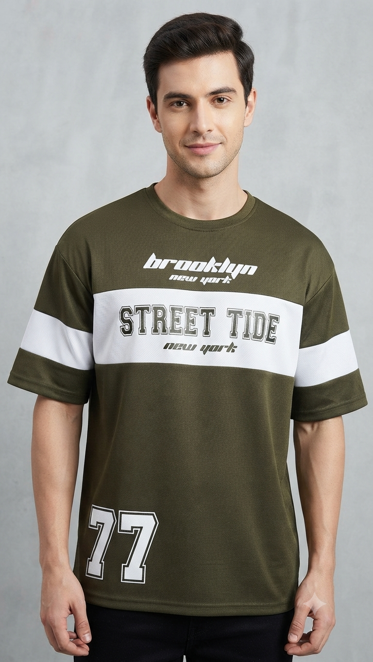 Down Shoulder T-shirt Round Neck Premium China Fabric Drop Shoulder Round Neck T-Shirt - Image 1