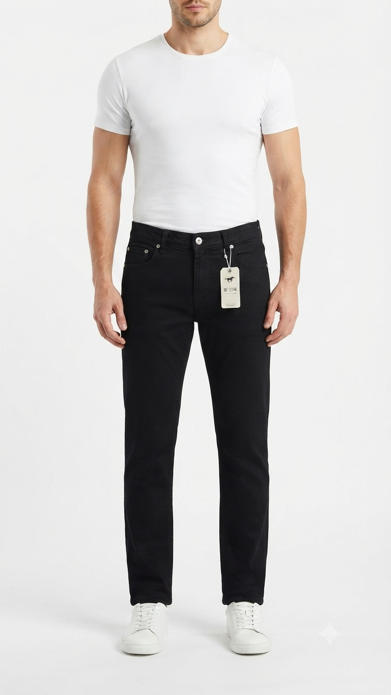 Straight Bottom Jeans Men's Premium Straight Bottom Black Denim Jeans - Image 1